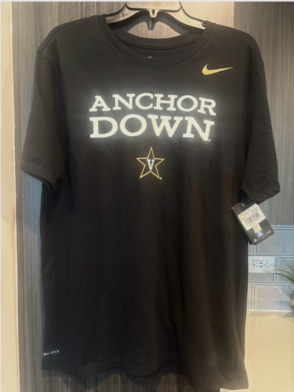Nike Men’s Black 'Anchor Down' Vanderbilt Graphic Tee with Gold Accents, NWT